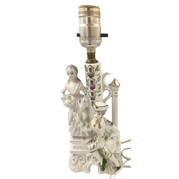 Wales Pottery Japan Figural Boudoir Lamp Victorian Style Lady & Gentleman Porcel - Picture 1 of 13